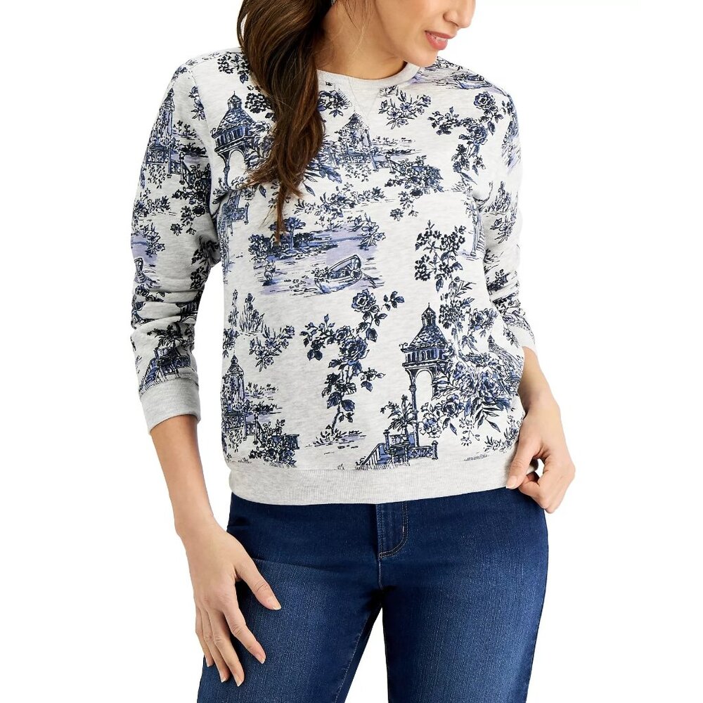 Karen Scott Toile-Print Sweatshirt Size Small